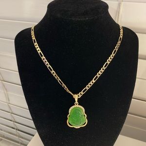 Plated Gold Green Buddha Pendant & Necklace